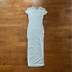 Lioness Lace Maxi Midi Dress Bodycon White Sheer Cover Up Short Sleeve XXS
